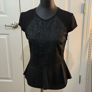 ROBERT‎ RODRIGUEZ - Peplum Blouse Small Black Snake Zipper